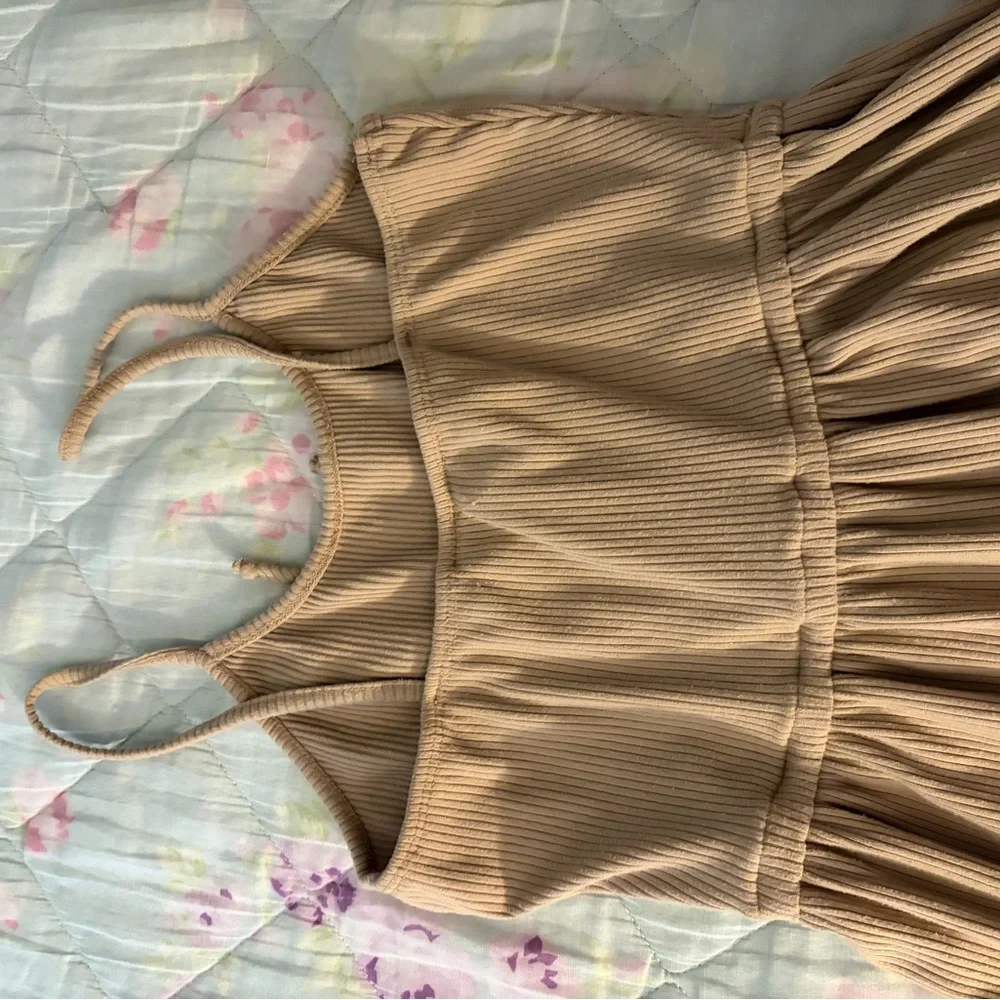 Beige Ribbed Mini Dress - Picture 4 of 5
